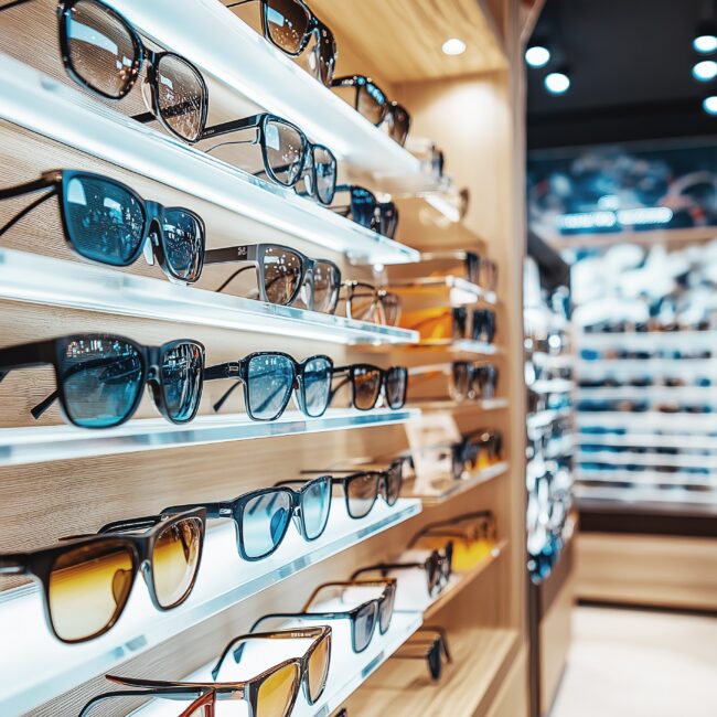 Mobilier de présentation pour lunettes de vue conçu en matériaux durables